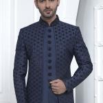 Blue Art Silk Readymade Sherwani with Embroidery Work for Wedding Wear