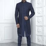 Blue Art Silk Readymade Sherwani with Embroidery Work for Wedding Wear