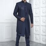 Blue Art Silk Readymade Sherwani with Embroidery Work for Wedding Wear