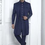 Blue Art Silk Readymade Sherwani with Pattern Design for Wedding Wear