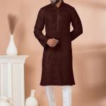 Coffee Viscose Readymade Kurta Pajama with Sequins Work for Festival Wear