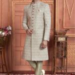 Green Art Silk Readymade Sherwani with Embroidery Work for Wedding Wear