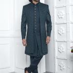 Green Art Silk Readymade Sherwani with Pattern Design for Wedding Wear