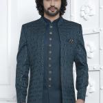 Green Art Silk Readymade Sherwani with Pattern Design for Wedding Wear