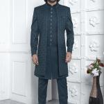 Green Art Silk Readymade Sherwani with Pattern Design for Wedding Wear