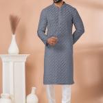 Grey Georgette Readymade Kurta Pajama with Sequins Work for Festival Wear