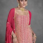 Hot Pink Real Georgette Wedding Wear Embroidery Work Readymade Palazzo Suit