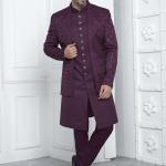 Magenta Art Silk Readymade Sherwani with Pattern Design for Wedding Wear