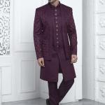 Magenta Art Silk Readymade Sherwani with Pattern Design for Wedding Wear