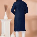 Navy Blue Georgette Readymade Kurta Pajama with Sequins Work for Festival Wear