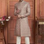 Onion Art Silk Readymade Sherwani with Embroidery Work for Wedding Wear