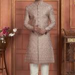 Onion Art Silk Readymade Sherwani with Embroidery Work for Wedding Wear