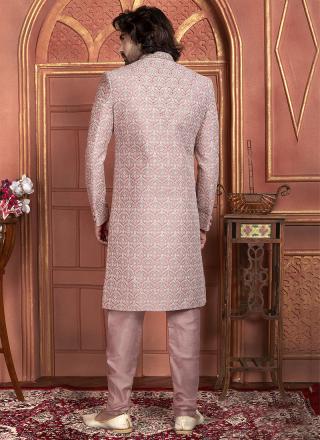 Pink Art Silk Readymade Sherwani with Embroidery Work for Wedding Wear