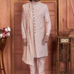 Pink Art Silk Readymade Sherwani with Embroidery Work for Wedding Wear