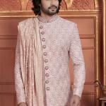 Pink Art Silk Readymade Sherwani with Embroidery Work for Wedding Wear