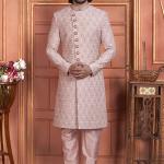 Pink Art Silk Readymade Sherwani with Embroidery Work for Wedding Wear