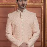 Pink Dhupion Art Silk Readymade Sherwani with Thread Work for Wedding Wear