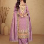 Shimmer Silk Pink Wedding Wear Embroidery Work Readymade Plazzo Suit