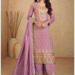 Shimmer Silk Pink Wedding Wear Embroidery Work Readymade Plazzo Suit