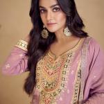 Shimmer Silk Pink Wedding Wear Embroidery Work Readymade Plazzo Suit