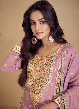 Shimmer Silk Pink Wedding Wear Embroidery Work Readymade Plazzo Suit