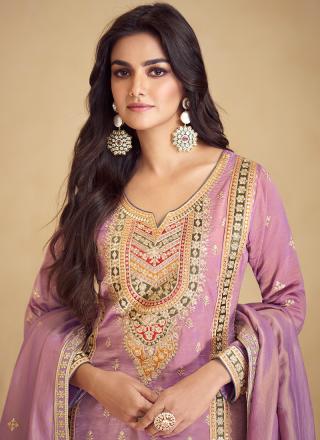 Shimmer Silk Pink Wedding Wear Embroidery Work Readymade Plazzo Suit