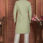 Pista Green Dhupion Art Silk Readymade Sherwani with Thread Work for Wedding Wear