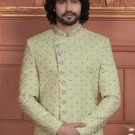 Pista Green Dhupion Art Silk Readymade Sherwani with Thread Work for Wedding Wear