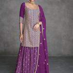 Elegant Purple Real Georgette Wedding Wear Embroidery Work Readymade Palazzo Suit