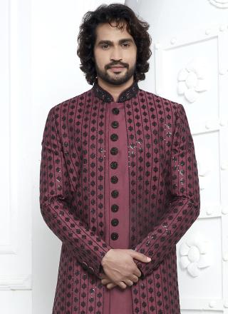 Rose Pink Art Silk Readymade Sherwani with Embroidery Work for Wedding Wear