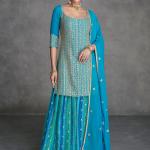 Sky Blue Real Georgette Wedding Wear Embroidery Work Readymade Palazzo Suit