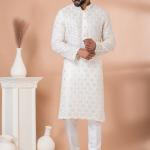 White Georgette Readymade Kurta Pajama with Sequins Work for Festival Wear