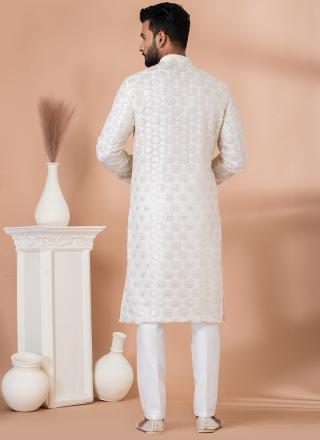 White Georgette Readymade Kurta Pajama with Sequins Work for Festival Wear