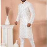 White Georgette Readymade Kurta Pajama with Sequins Work for Festival Wear