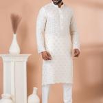 White Georgette Readymade Kurta Pajama with Sequins Work for Festival Wear