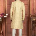 Yellow Dhupion Art Silk Readymade Sherwani with Thread Work for Wedding Wear