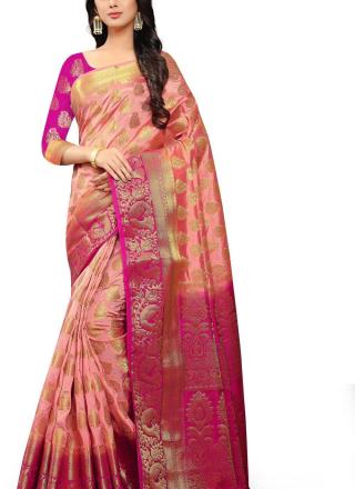 Woven Banarasi Jacquard Saree (Pink & Magenta) with Blouse material