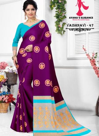 Borderless Saree with Contrast Blouse-Vaishnavi Semi Silk D47