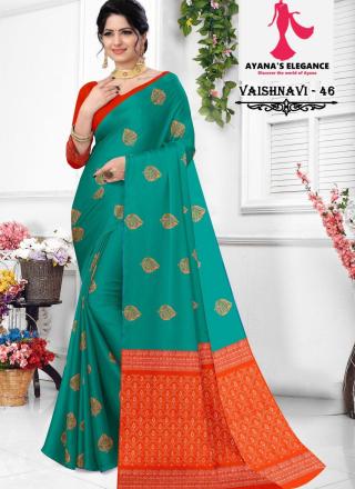 Borderless Saree with Contrast Blouse-Vaishnavi Semi Silk D46