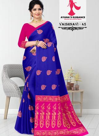 Borderless Saree with Contrast Blouse-Vaishnavi Semi Silk D45