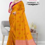 Borderless Saree with Contrast Blouse-Vaishnavi Semi Silk D41