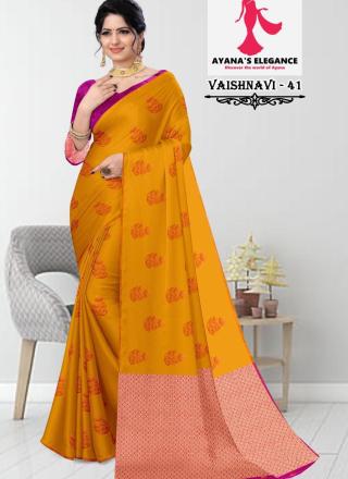 Borderless Saree with Contrast Blouse-Vaishnavi Semi Silk D41