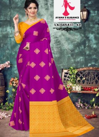 Borderless Saree with Contrast Blouse-Vaishnavi Semi Silk D42