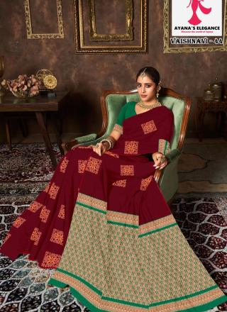 Borderless Saree with Contrast Blouse-Vaishnavi Semi Silk D44