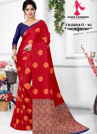 Borderless Saree with Contrast Blouse-Vaishnavi Semi Silk D40