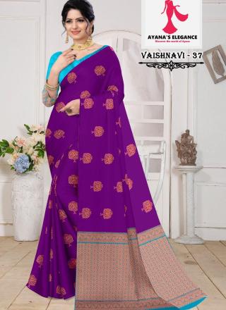 Borderless Saree with Contrast Blouse-Vaishnavi Semi Silk D37