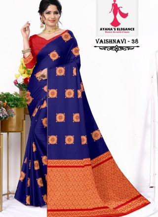 Borderless Saree with Contrast Blouse-Vaishnavi Semi Silk D38