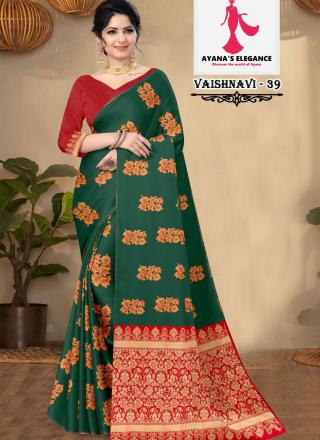 Borderless Saree with Contrast Blouse-Vaishnavi Semi Silk D39