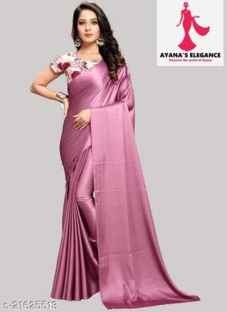 Plain Satin Saree with Contrast Blouse D2