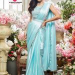 Plain Satin Saree with Contrast Blouse D1